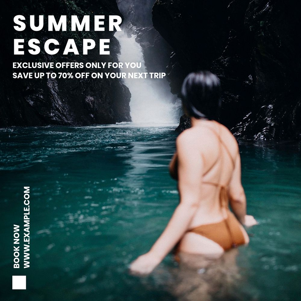 Summer escape Facebook post template, editable design