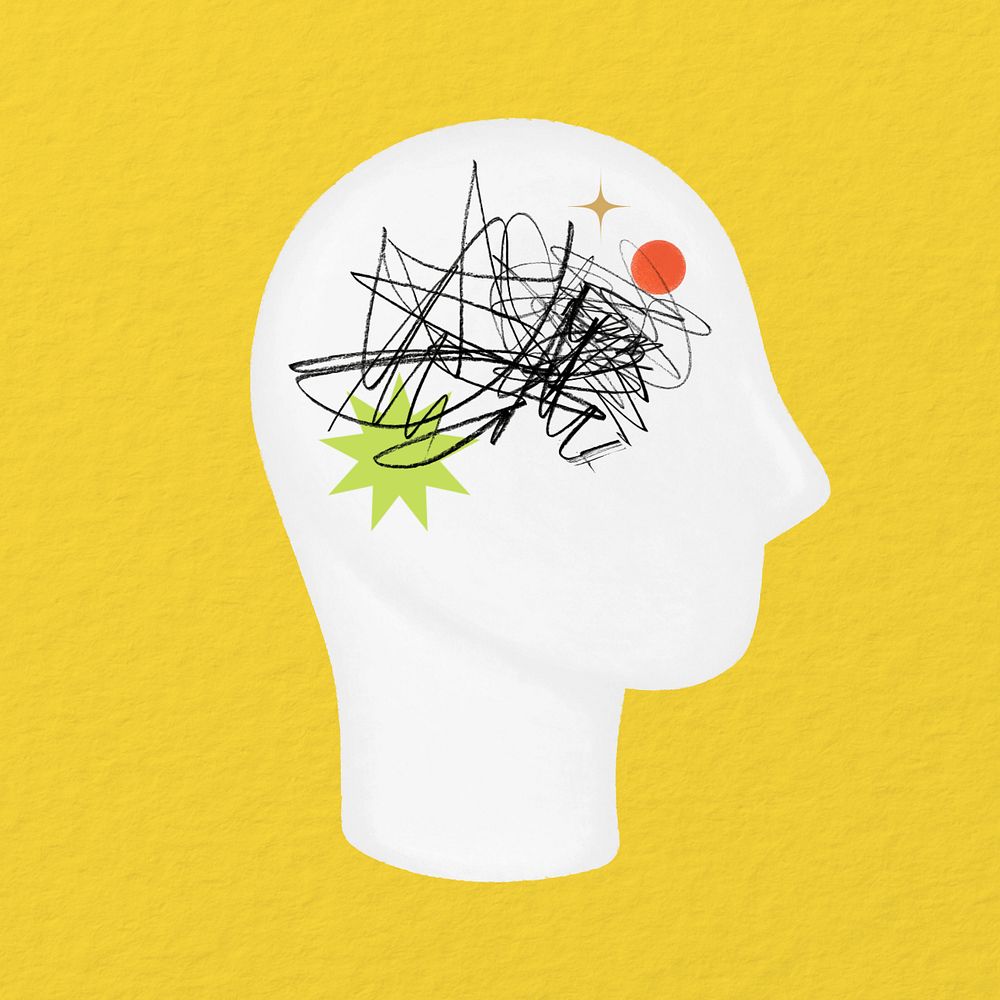 Scribbled head, mental health remix, editable design