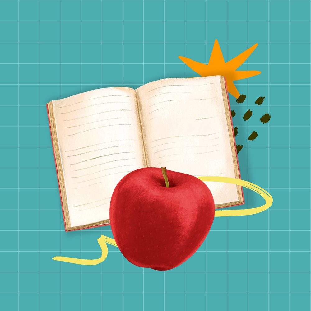 Education aesthetic, book and apple illustration, editable design