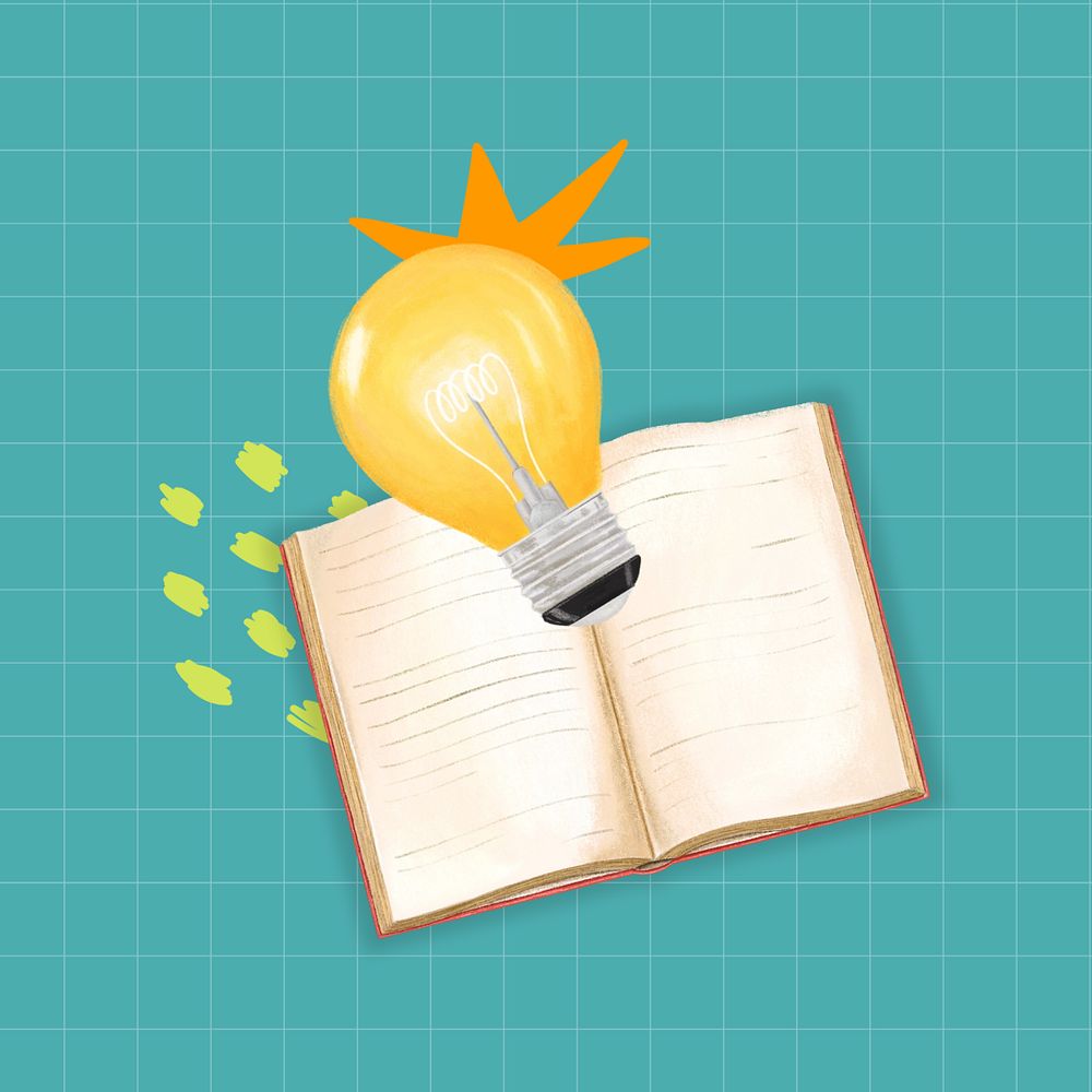 Creative idea, book and light bulb illustration, editable design