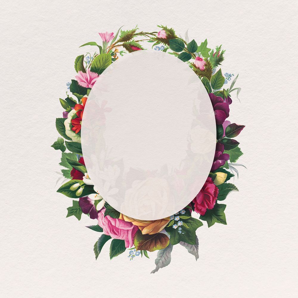 Floral frame, editable botanical oval badge