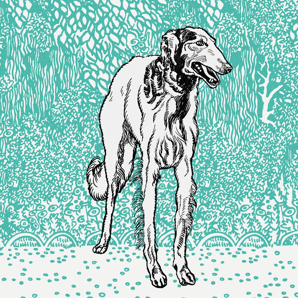 Green doodle greyhound illustration, editable design