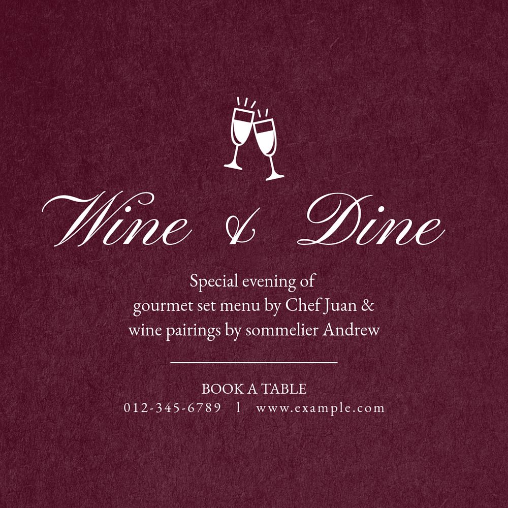 Wine & dine Instagram post template, editable text