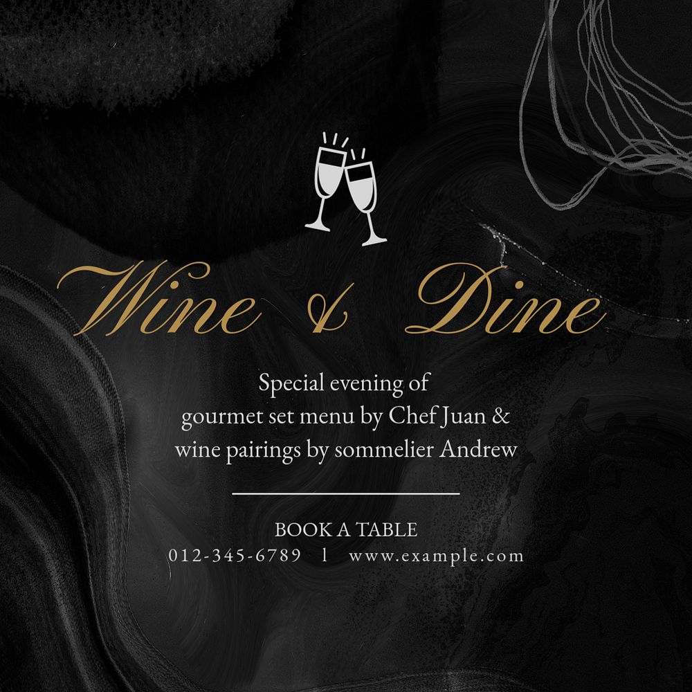 Wine & dine Instagram post template, editable text