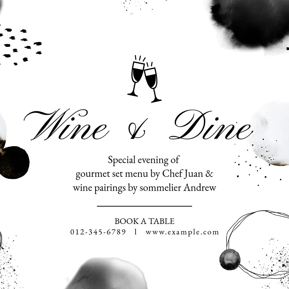 Wine & dine Instagram post template, editable text