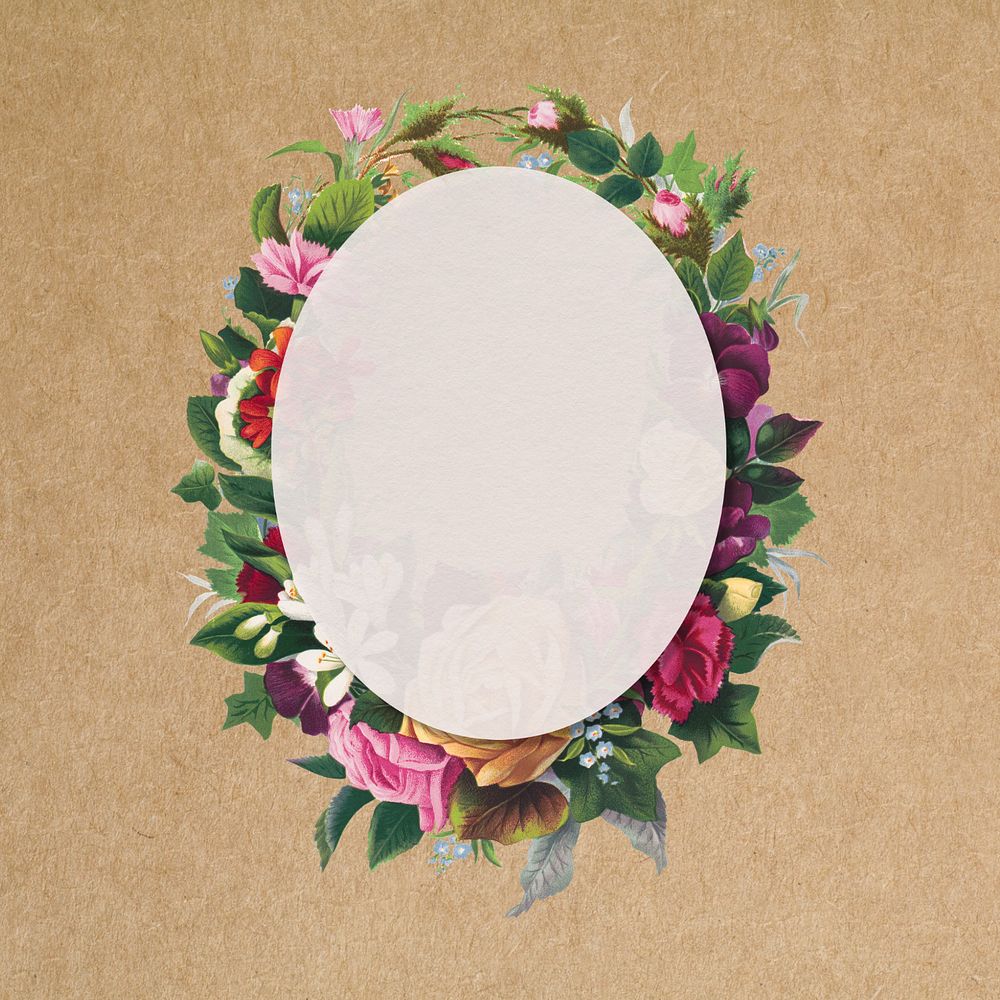 Editable floral oval frame, collage remix