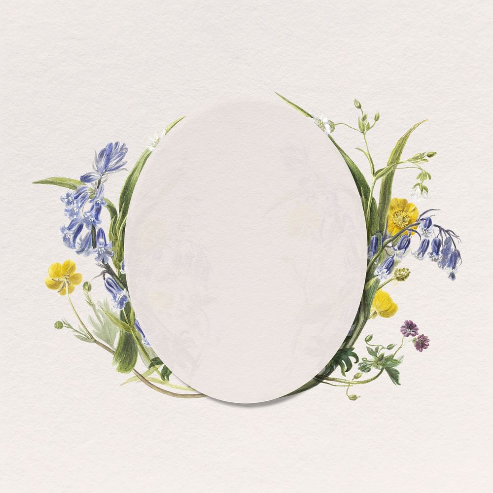 Floral frame, editable botanical oval badge