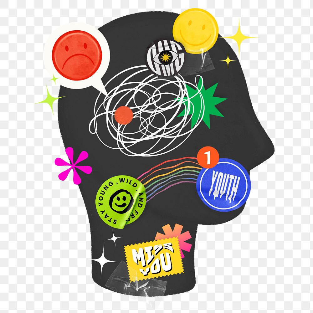 Depressed scribble png head, mental health remix, editable design