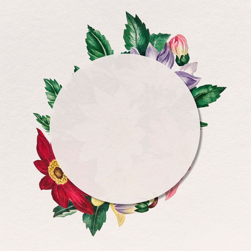 Cobweb houseleek flower frame, editable botanical round badge