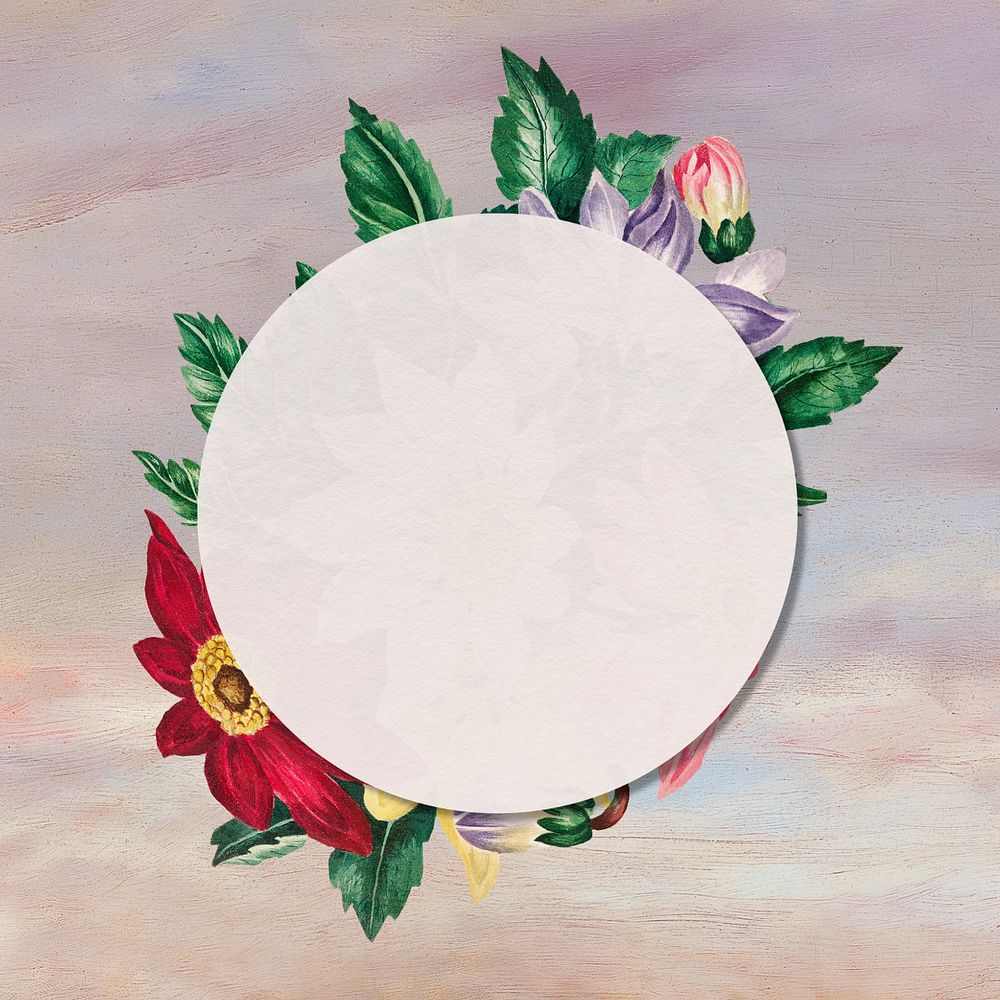 Editable floral round frame, collage remix