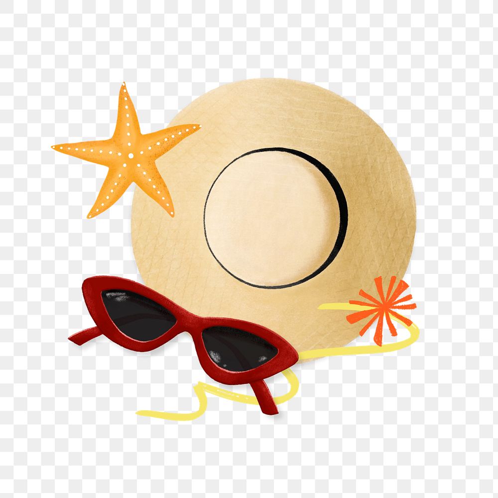 Sunhat and sunglasses png illustration, travel remix, editable design