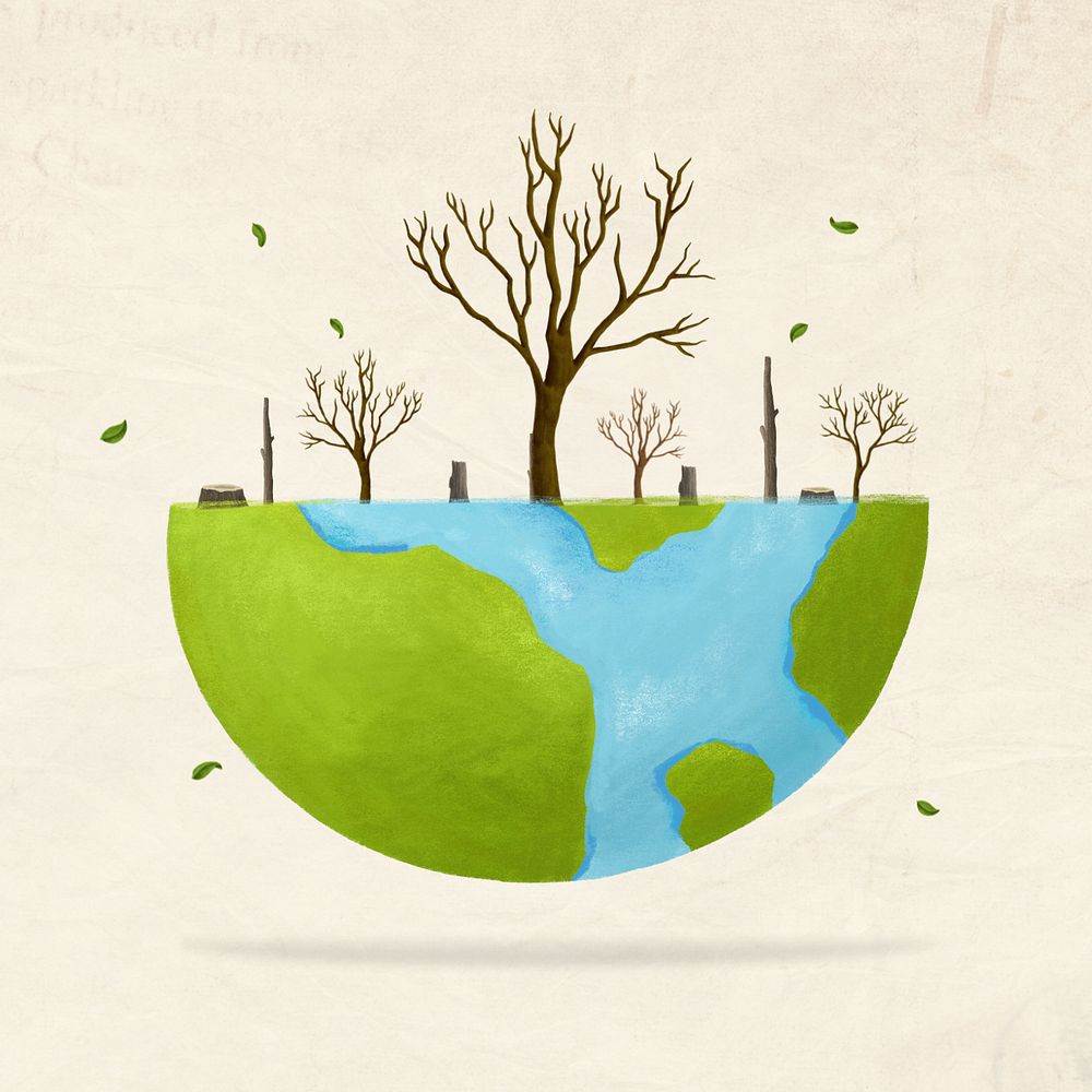 Leafless tree globe, environment illustration, editable design