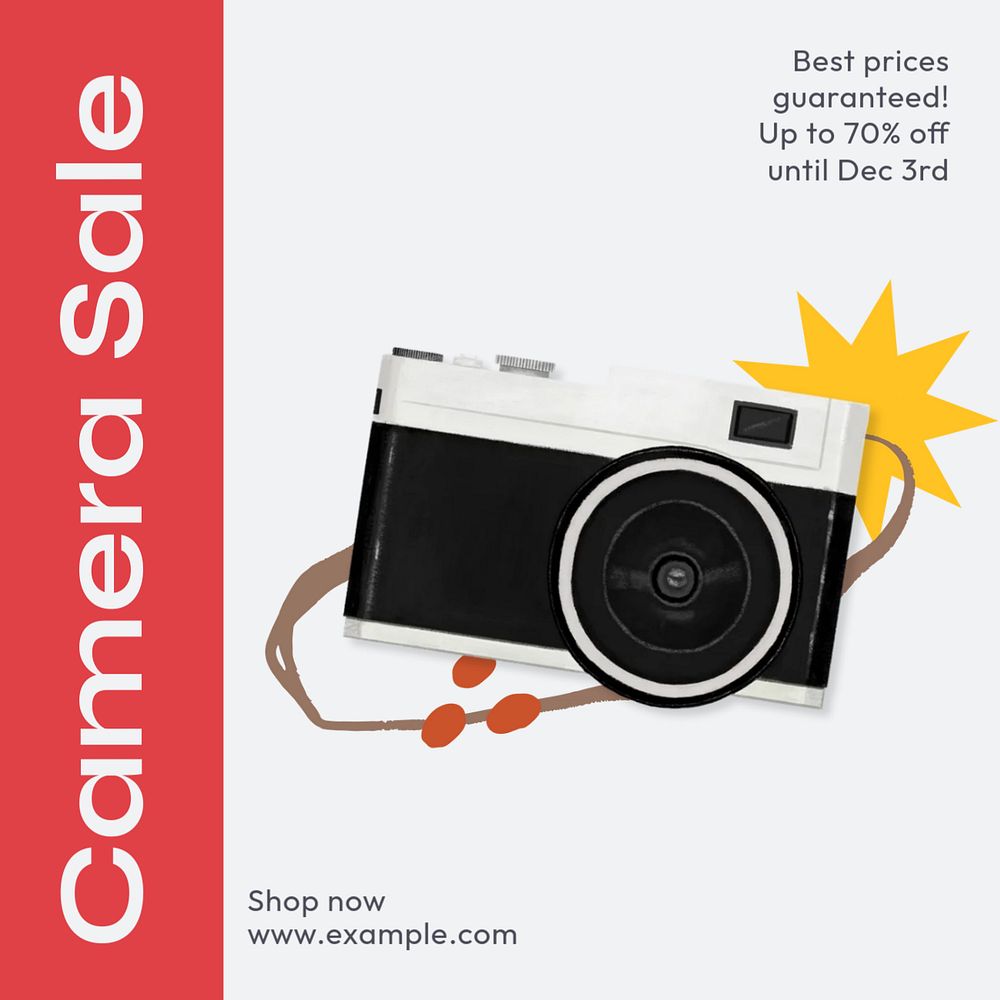 Camera sale Instagram post template, editable text