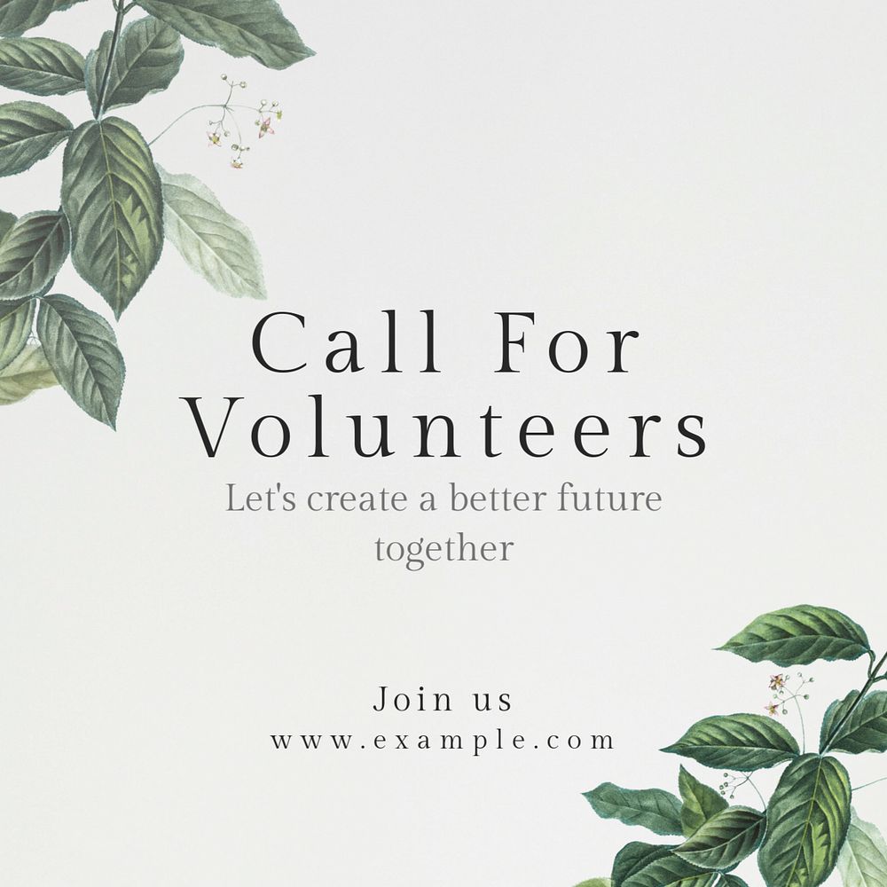 Call for volunteers Instagram post template, editable text