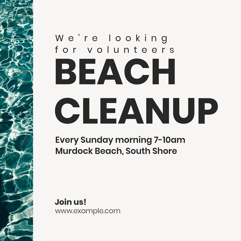 Beach cleanup Instagram post template, editable text