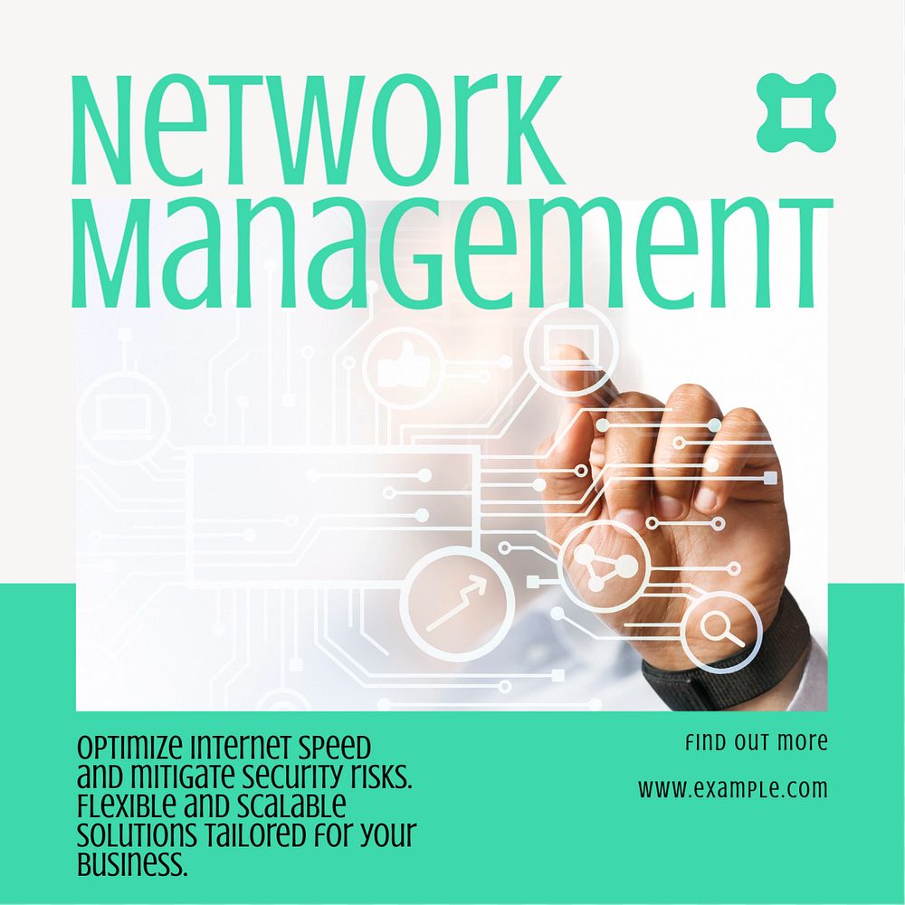 Network management post template, editable text for social media