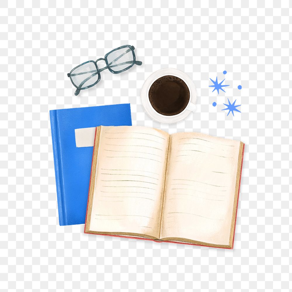 Book and coffee png, education aesthetic, editable design