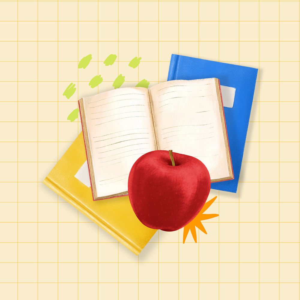 Education aesthetic, book and apple illustration, editable design