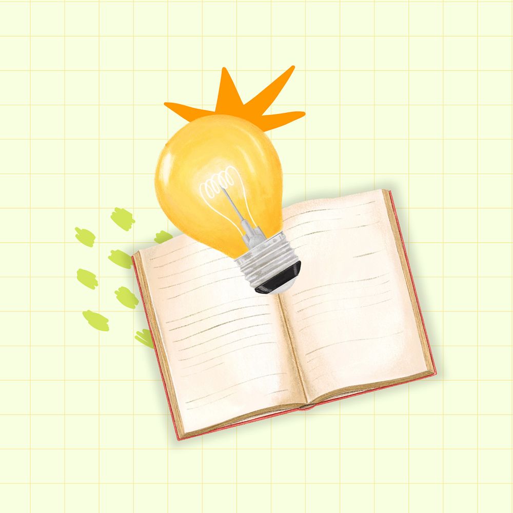 Creative idea, book and light bulb illustration, editable design