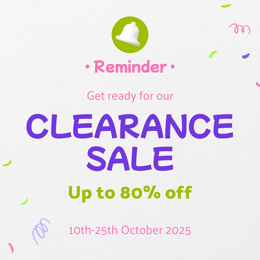 Sale reminder Instagram post template, editable text