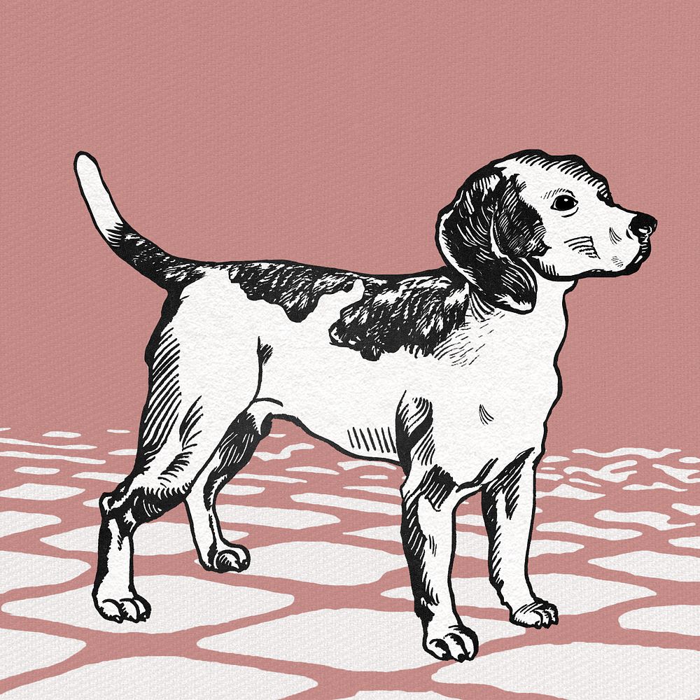 Pink vintage beagle illustration, editable design