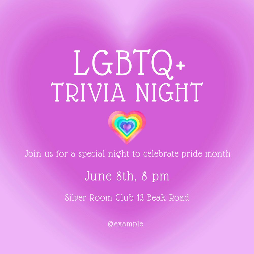 LGBTQ+ night Instagram post template, editable text