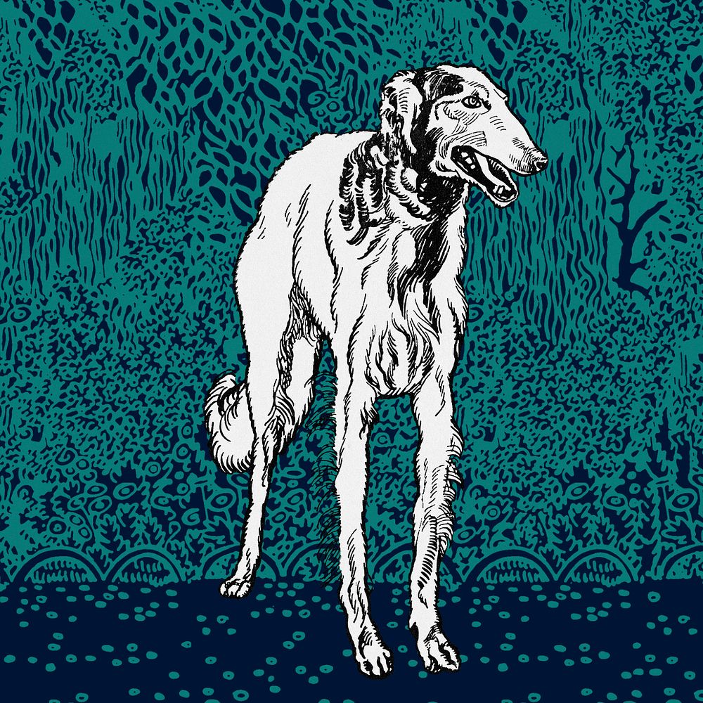 Green doodle greyhound illustration, editable design