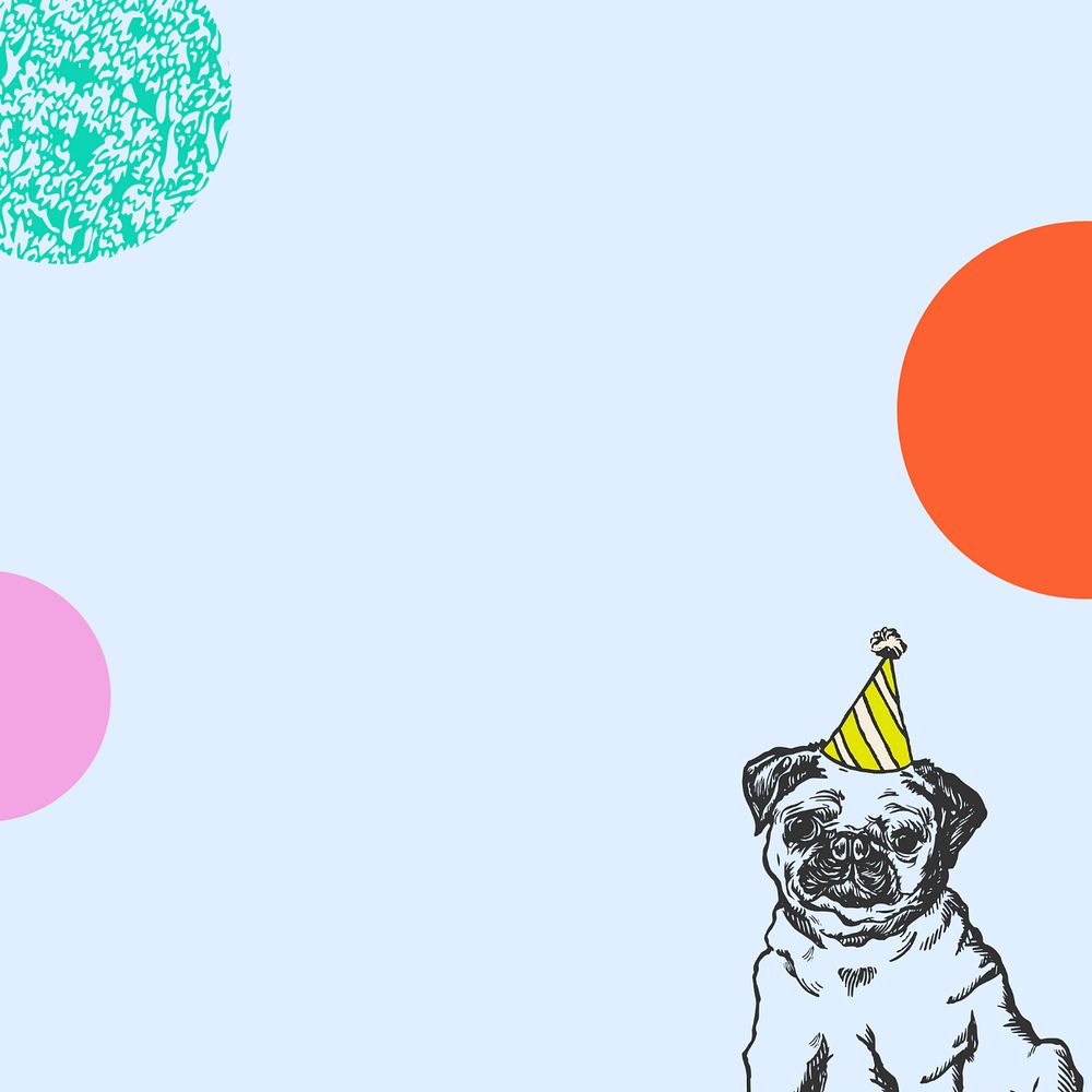 Blue vintage pug birthday illustration, editable design