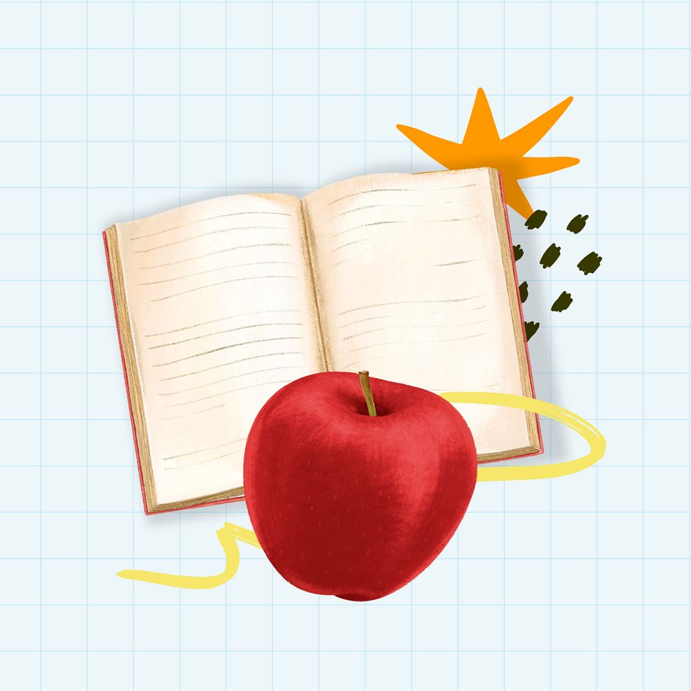 Education aesthetic, book and apple illustration, editable design