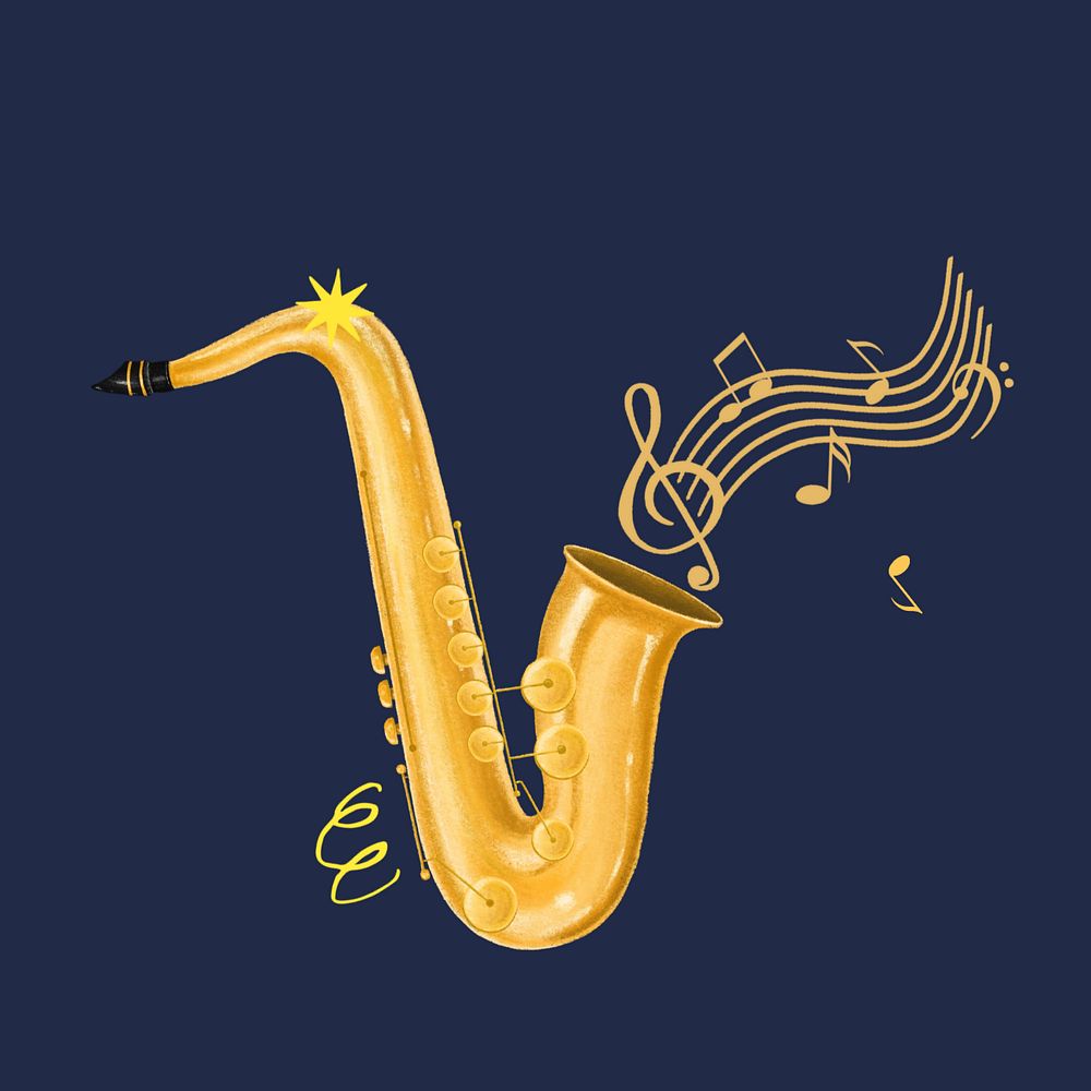 Saxophone musical instrument, hobby illustration, editable design