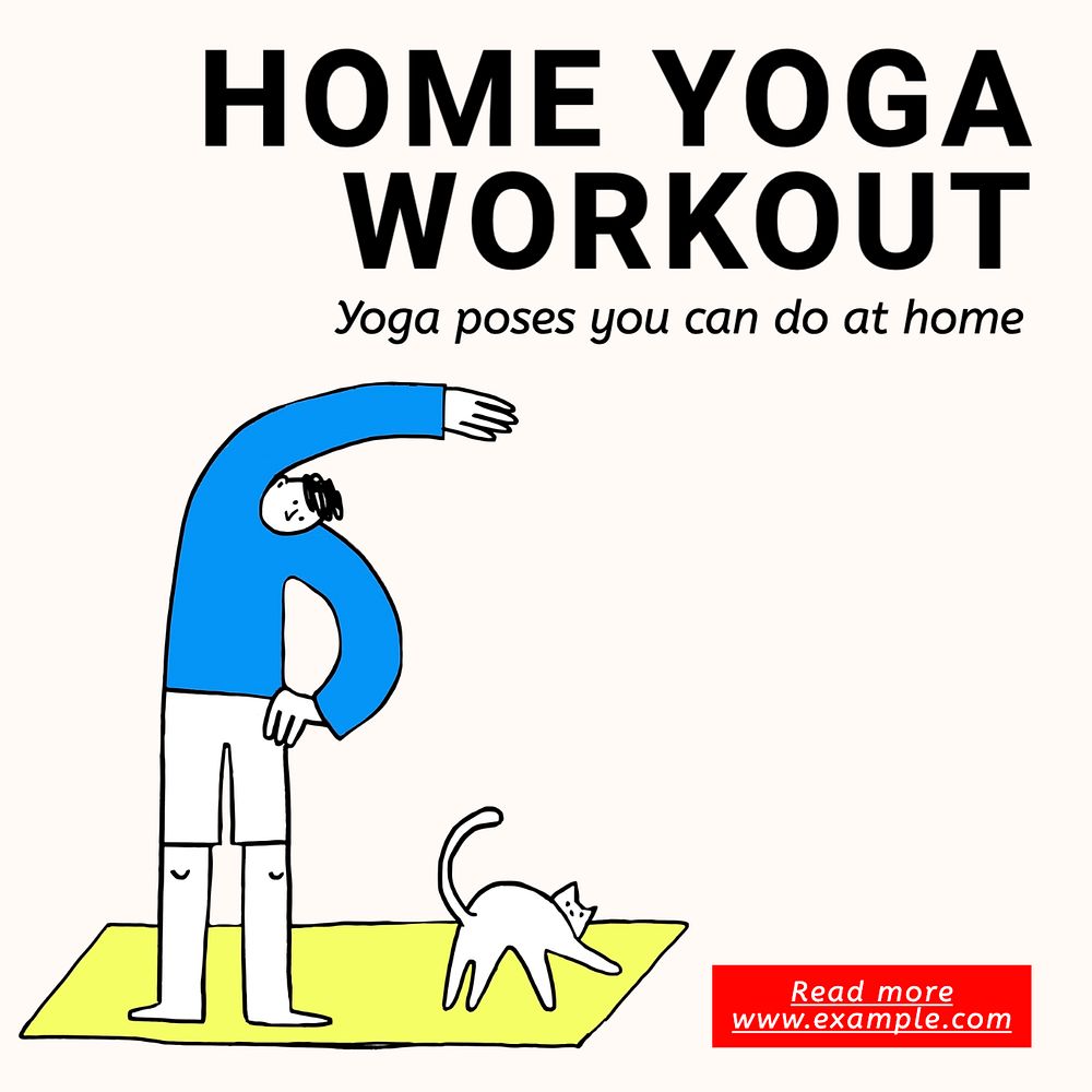 Home yoga workout Instagram post template, editable text