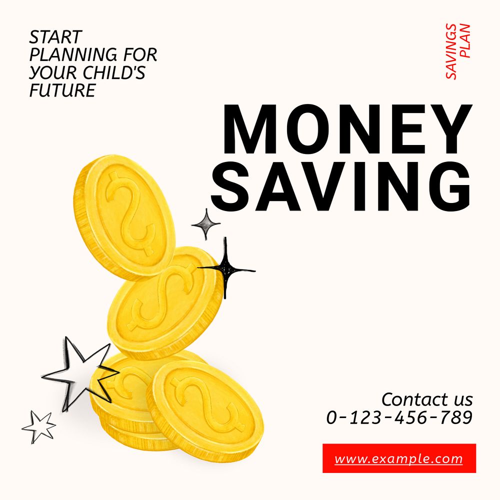 Child's saving plan Instagram post template, editable text