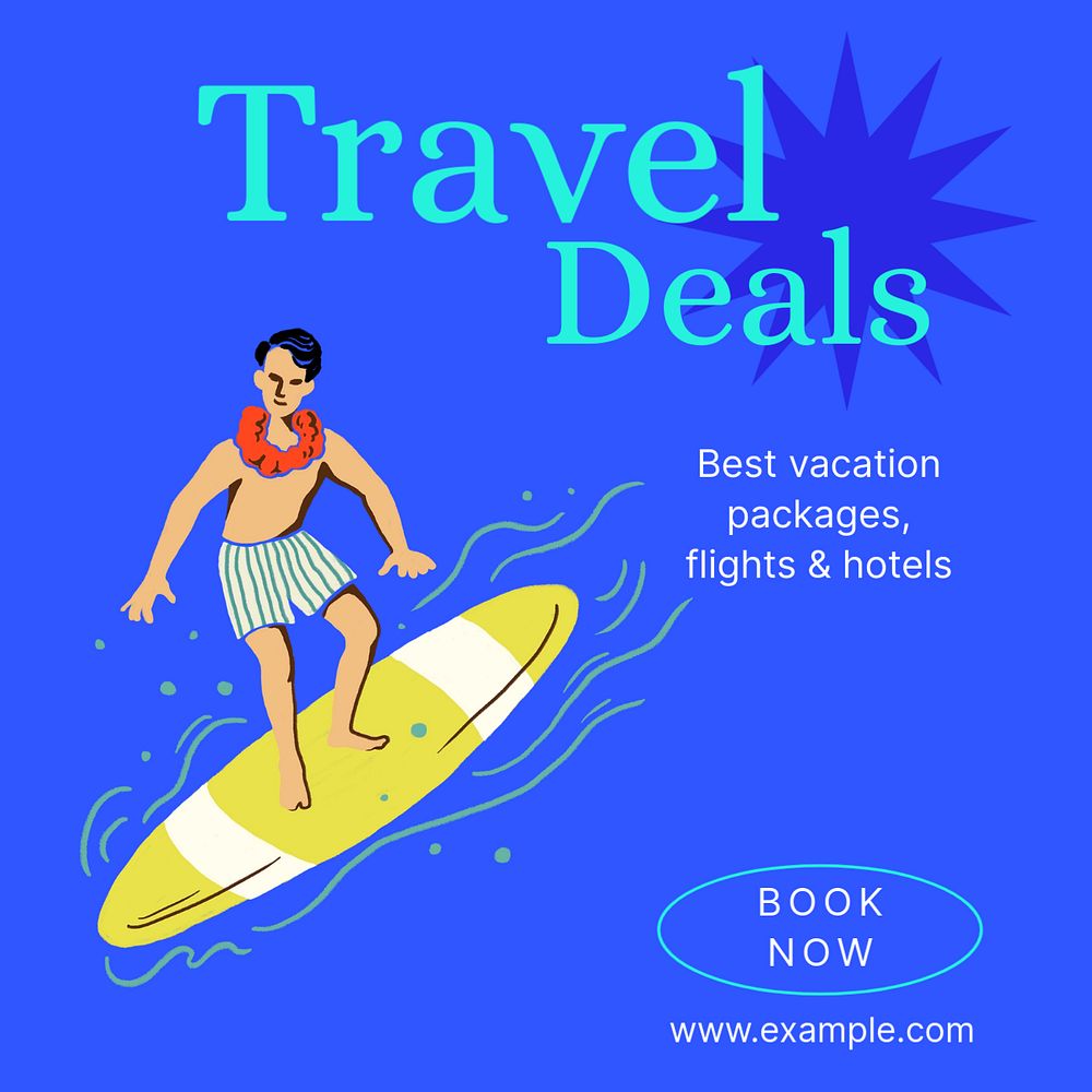 Travel deals Instagram post template, editable text