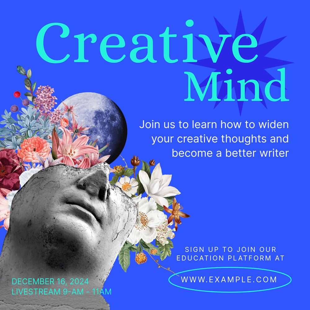 Creative mind Instagram post template, editable text