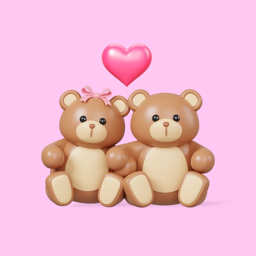 Teddy bears love, 3D Valentine's celebration remix, editable design