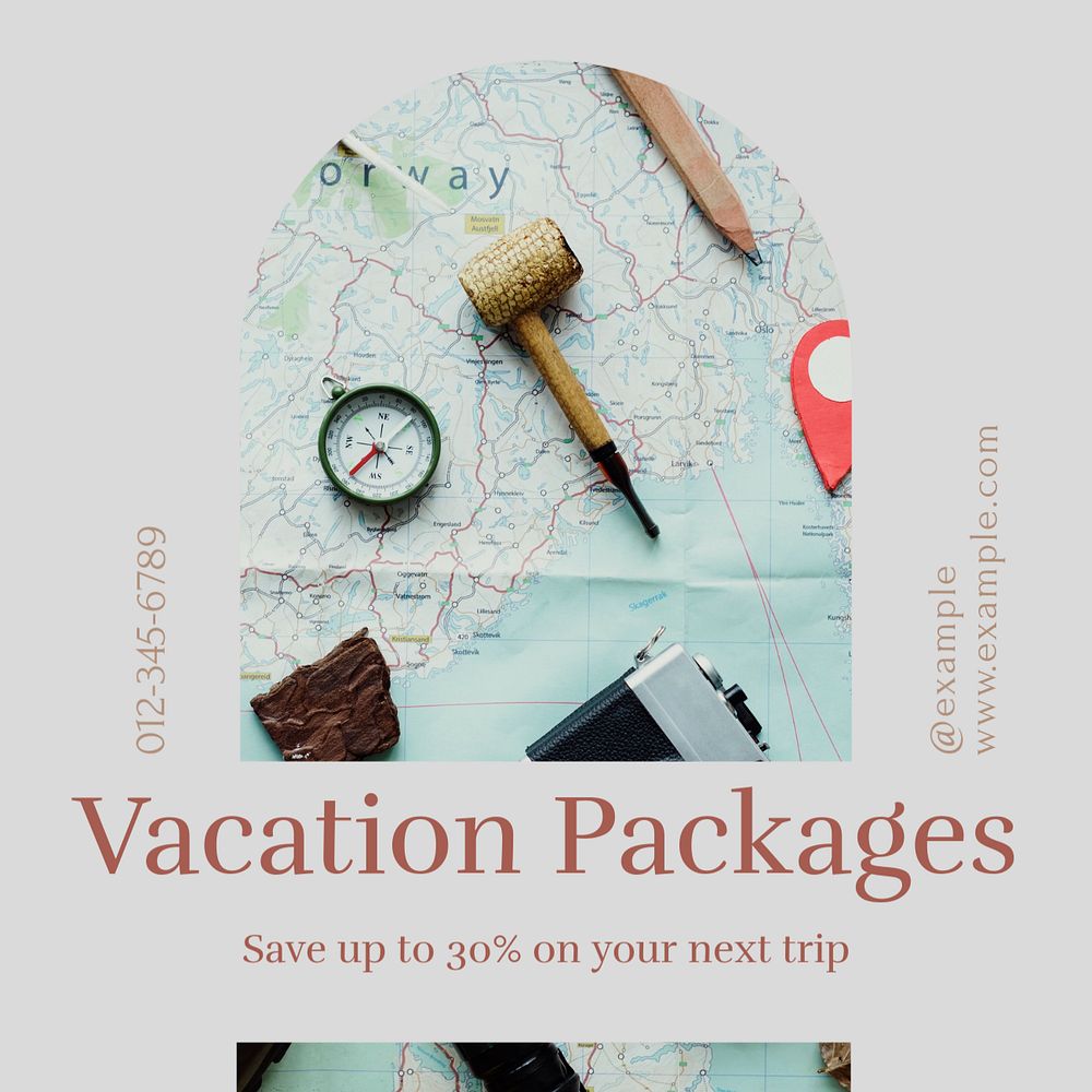 Vacation packages Instagram post template, editable social media design