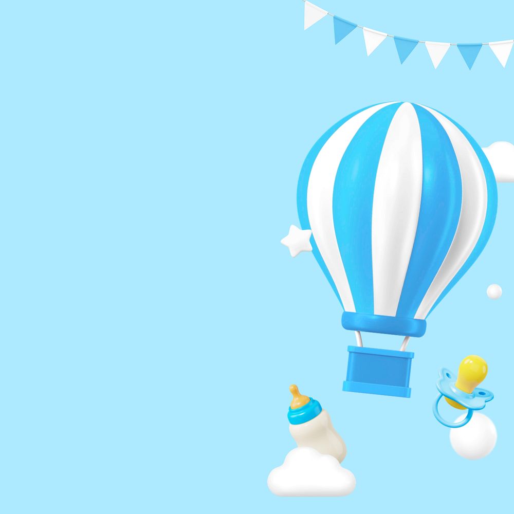 3D blue balloon background, baby's gender reveal remix, editable design