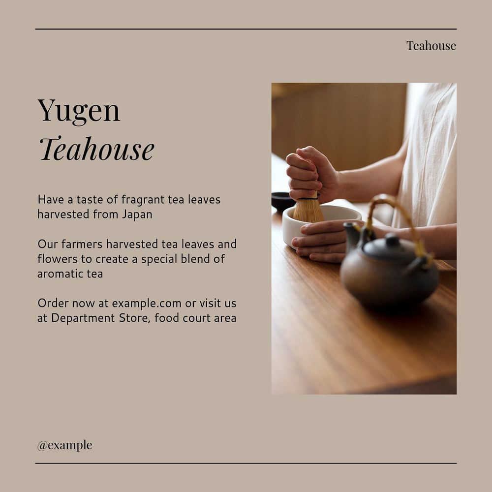 Teahouse cafe ad Instagram post template, editable social media design