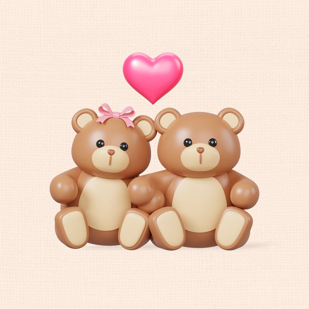 Teddy bears love, 3D Valentine's celebration remix, editable design