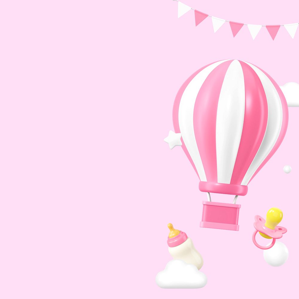 3D pink balloon background, baby's gender reveal remix, editable design