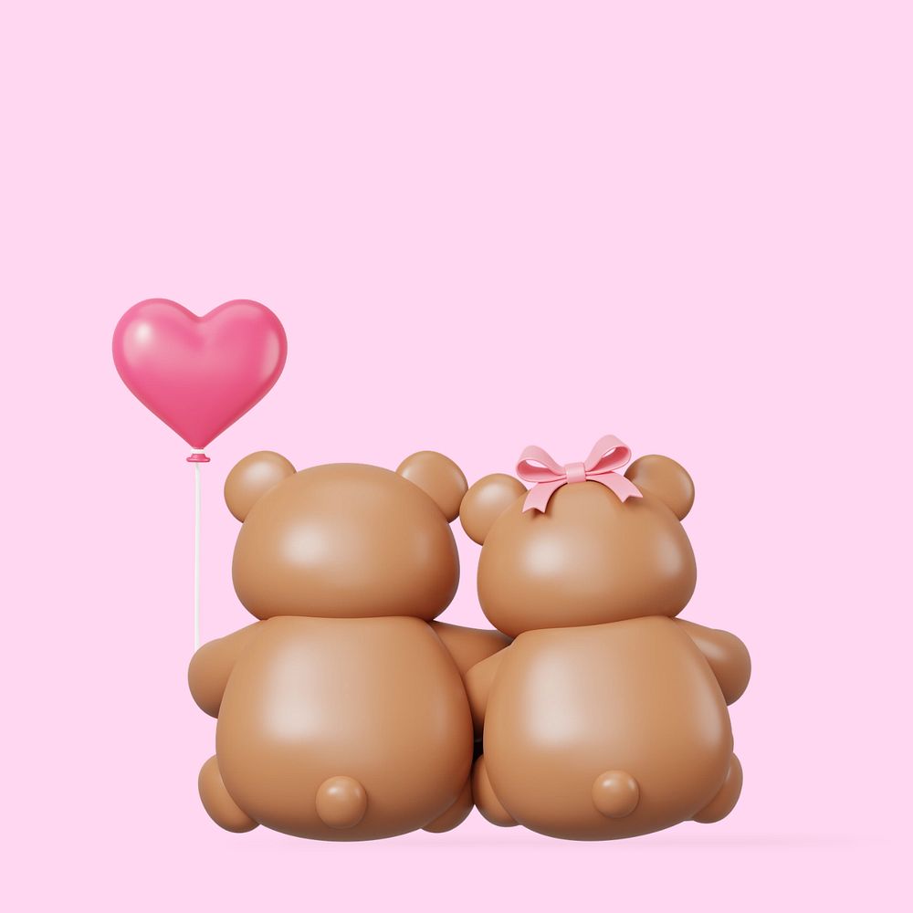 Teddy bears love, 3D Valentine's celebration remix, editable design