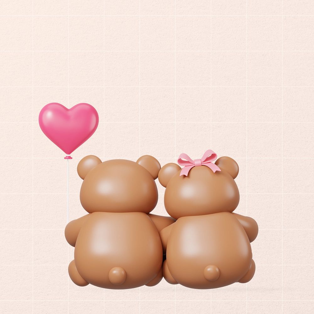 Teddy bears love, 3D Valentine's celebration remix, editable design