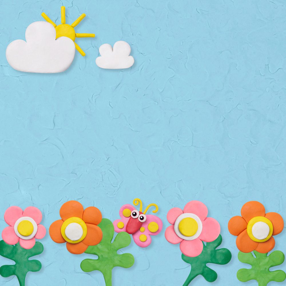 Clay flower garden blue background, customizable design