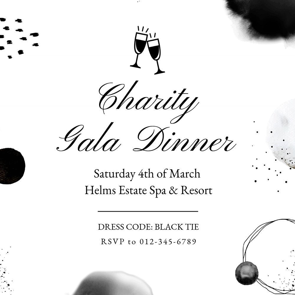 Charity gala dinner, editable template for social media post