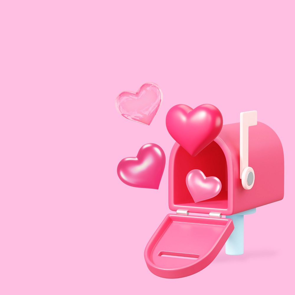 3D pink mailbox background, Valentine's celebration remix, editable design