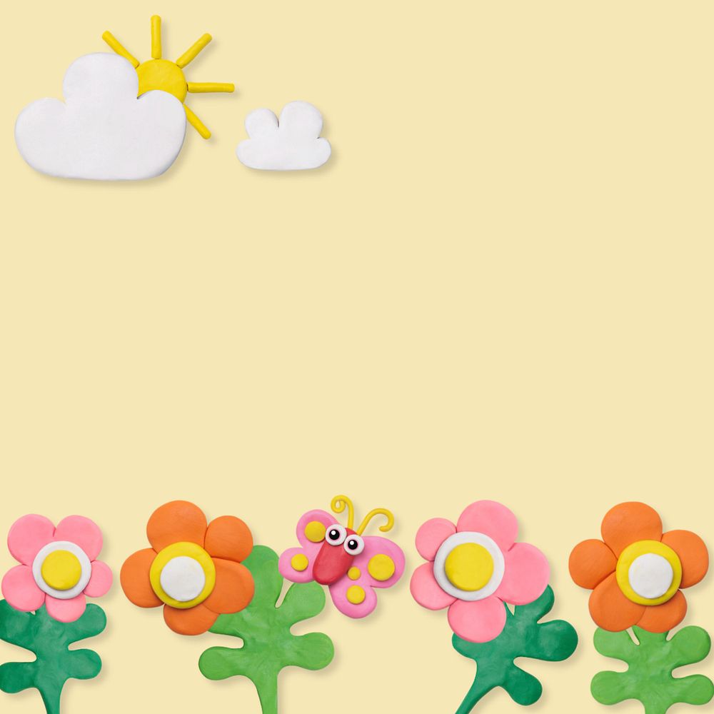 Clay flower garden yellow background, customizable design