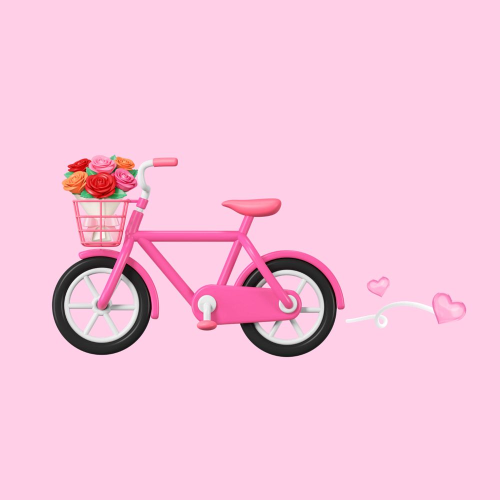 3D pink bicycle background, Valentine's celebration remix, editable design