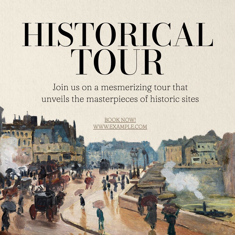 Historical tour Instagram post template, editable text