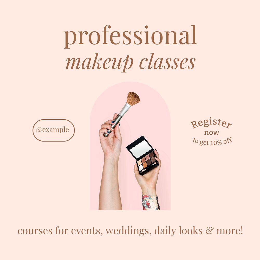 Professional makeup classes Facebook post template, editable design