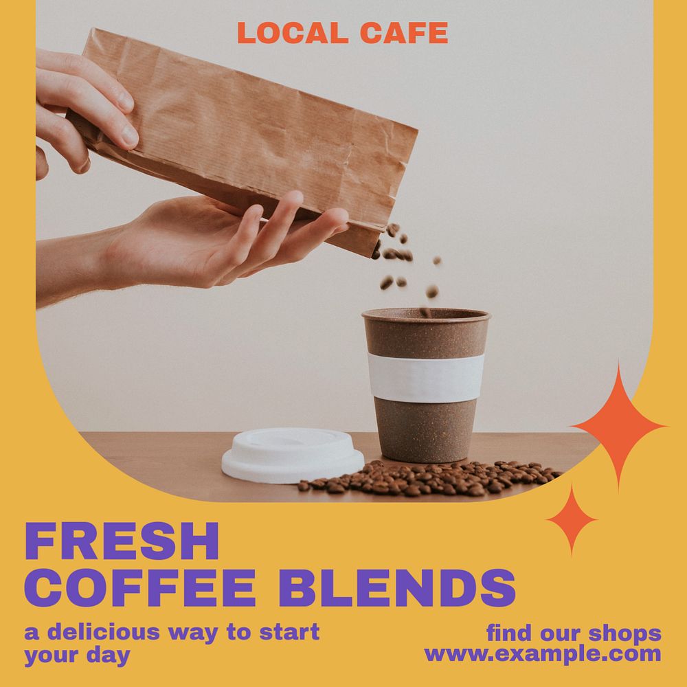 Fresh coffee blends Facebook post template, editable design